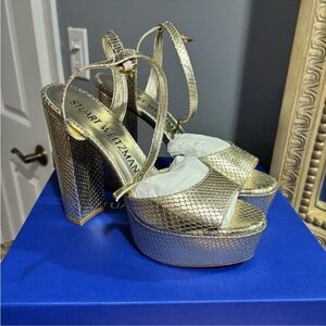 Stuart Weitzman Metallic Gold Platform Sandals